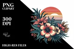 Vintage Tropical Flower Sunset Vector Clipart Product Image 3