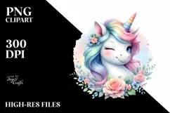 Colorful Pastel Unicorn Winking Clipart Product Image 1