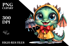 Watercolor Baby Dragon with Bow, Transparent PNG Product Image 2