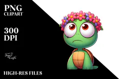 Cute Turtle with Flower Crown PNG Product Image 2