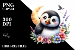 Cute Colorful Puffin Moon Smiling Clipart Product Image 1