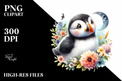 Cute Colorful Puffin Moon Smiling Clipart Product Image 1