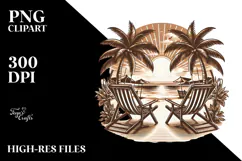 Vintage Tropical Beach Chairs, Clipart Tshirt Vector Style Product Image 2