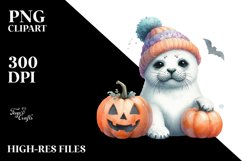 Cute Baby Seal Sitting with Pumpkin, PNG Product Image 3