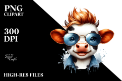 Happy Baby Cow with Cool Hair PNG Product Image 2