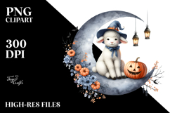 Spooky Lamb on Moon with Jack-O-Lanterns, Halloween PNG Product Image 2