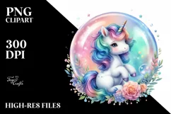 Colorful Baby Unicorn Twirling in Bubble, Transparent PNG Product Image 3