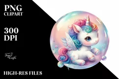 Colorful Baby Unicorn Twirling in Bubble, Transparent PNG Product Image 3