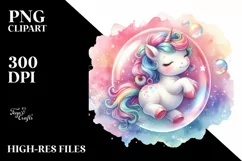 Colorful Baby Unicorn Twirling in Bubble, Transparent PNG Product Image 1