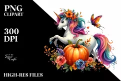Vibrant Unicorn with Pumpkin | Sublimation | Clipart. Product Image 1