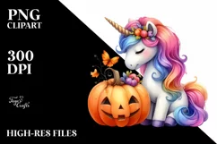 Vibrant Unicorn with Pumpkin | Sublimation | Clipart. Product Image 1