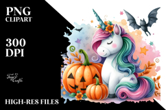Vibrant Unicorn with Pumpkin | Sublimation | Clipart. Product Image 2