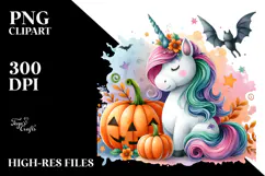 Vibrant Unicorn with Pumpkin | Sublimation | Clipart. Product Image 2