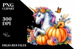 Vibrant Unicorn with Pumpkin | Sublimation | Clipart. Product Image 1