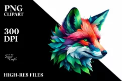 Vibrant Watercolor Fox with Plant Leaves, PNG Product Image 1