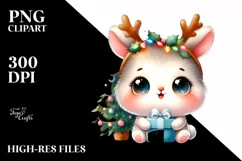 Enthusiastic Baby Rabbit with Reindeer Horns PNG Product Image 1