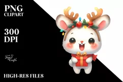 Enthusiastic Baby Rabbit with Reindeer Horns PNG Product Image 1