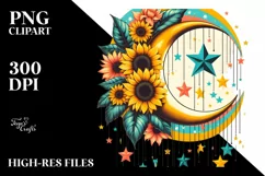 Vibrant Half Moon with Hanging Stars, Transparent PNG Product Image 1