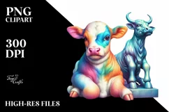 Colorful Pastel Baby Cow with Sculpture, Transparent PNG Product Image 1