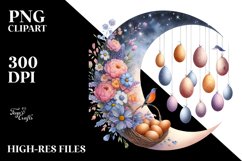 Bunny on Half Moon with Eggs PNG Product Image 2