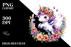 Jumping Baby Unicorn with Floral Wreath, Transparent PNG Product Image 2