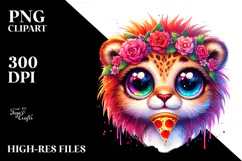 Vibrant Watercolor Lion with Pizza Slice, Transparent PNG Product Image 2