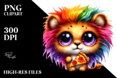 Vibrant Watercolor Lion with Pizza Slice, Transparent PNG Product Image 2