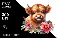 Baby Highland Cow Floral Clipart Product Image 3