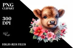 Highland Cow Begonia | Sublimation | Clipart Product Image 1