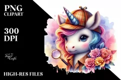 Colorful Baby Unicorn with Detective Hat, Transparent PNG Product Image 3