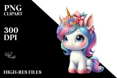 Baby Unicorn with Village Square, Watercolor PNG Product Image 3