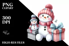 Cute Whimsical Snowman with Gift Box PNG Product Image 2