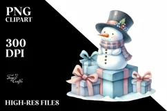Cute Whimsical Snowman with Gift Box PNG Product Image 2