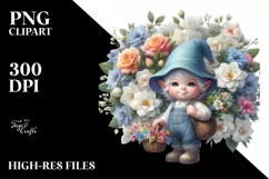 Detailed Gnome with Gardenia Bouquet Digital Painting Product Image 1