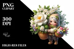 Digital Painting Cute Gnome Basket Gardenia Product Image 1