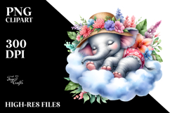 Baby Elephant Sleeping on Cloud | Clipart Product Image 2