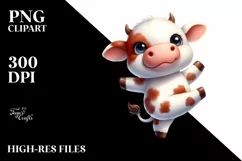 Funny Baby Cow Dance Watercolor Clipart Product Image 1