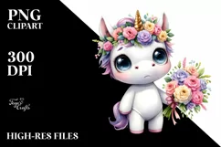 Confused Baby Unicorn with Flower Bouquet Product Image 3