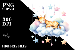 Cute Giraffe Sleeping on Cloud | Clipart Product Image 2