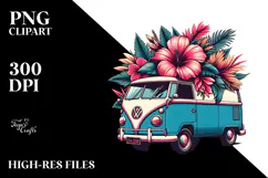 Retro Tropical Flower Van, PNG Design Product Image 2