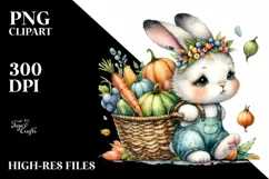 Colorful Autumn Rabbit with Basket | Sublimation | PNG Product Image 3