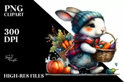 Colorful Autumn Rabbit with Basket | Sublimation | PNG Product Image 3