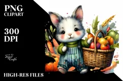 Colorful Autumn Rabbit with Basket | Sublimation | PNG Product Image 1