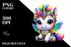 Colorful Baby Unicorn in Samba Costume, Transparent PNG Product Image 1