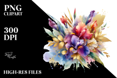 Colorful Bouquet with Iris | Sublimation | Clipart Product Image 2