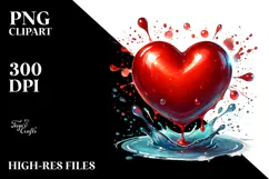 Red Glossy Heart Digital Painting, PNG Product Image 2