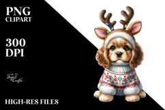 Expressive Baby Watercolor Cocker Spaniel, Winter Outfit PNG Product Image 1