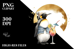 Penguin in Beachwear Drinking Cocktail PNG Product Image 2
