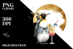 Penguin in Beachwear Drinking Cocktail PNG Product Image 2