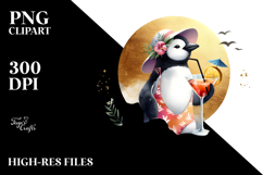 Penguin in Beachwear Drinking Cocktail PNG Product Image 2